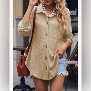 Button down waffle knit shirt